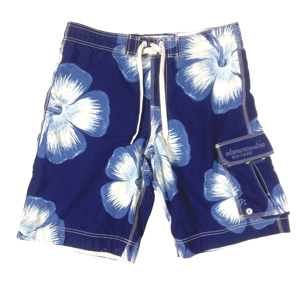 Abercrombie Mens XL Board Shorts Navy Blue Floral Swim Trunks Y2K VTG Surfcore - Picture 2 of 10